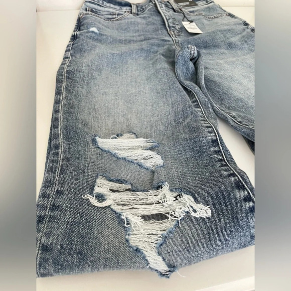 Express Modern Straight Leg Super High Rise Distressed Blue Jeans Women’s 2S NWT - Picture 6 of 14